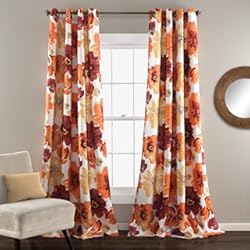 Paneles Decorativos Para Salon Lush Decor Leah - Juego de Paneles de Cortinas para Ventana con Filtro de luz con Ojales, 2 Cortinas de 52 Pulgadas de Ancho x 84 Pulgadas de Largo, Color Rojo y Naranja