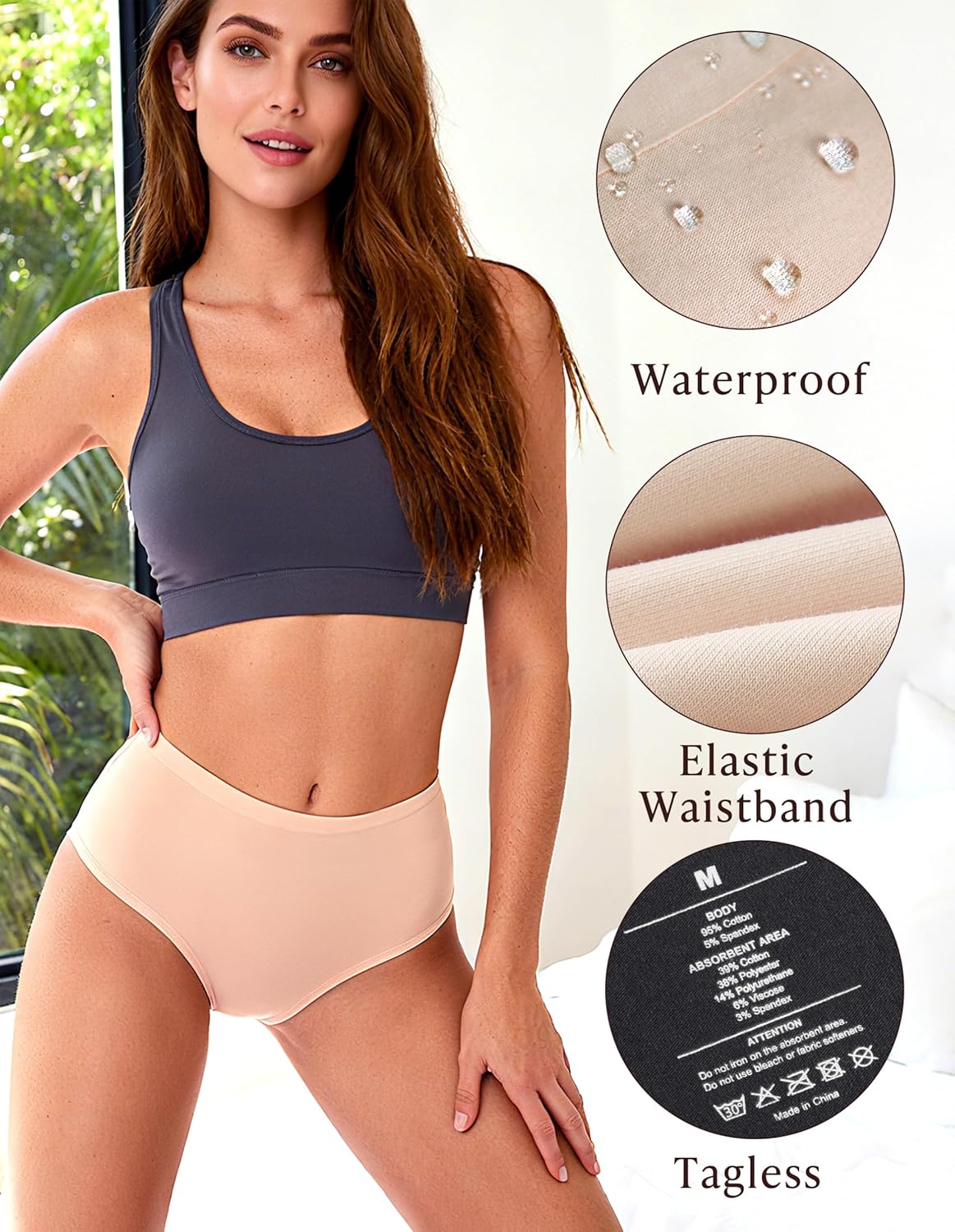 AIRCUTE Washable Adult Urine Incontinence Underwear for Women Leak Proof Absorbent Bladder Protective Panties (Large, 5 Pack) - Image 8