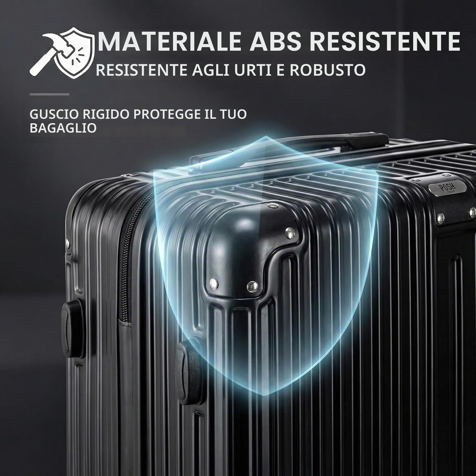 POSH Valigia da viaggio 77x50x30 cm - Trolley grande leggera da 4 kg in ABS - Capacità da 100 L con doppie ruote silenziose a 360° - Bagaglio stabile con lucchetto a combinazione