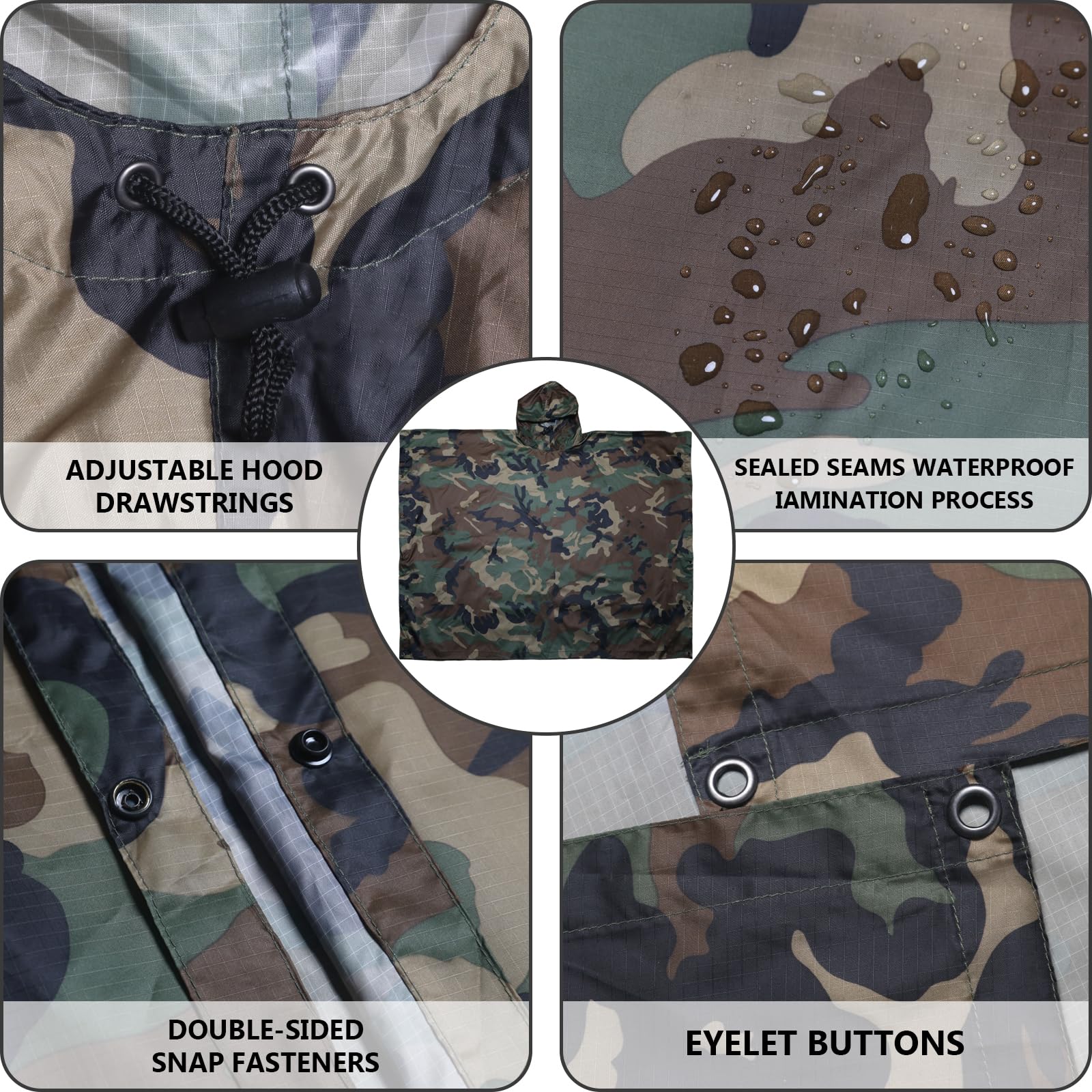 GRVCN Poncho de lluvia militar, impermeable de camuflaje para exteriores, impermeable y ligero