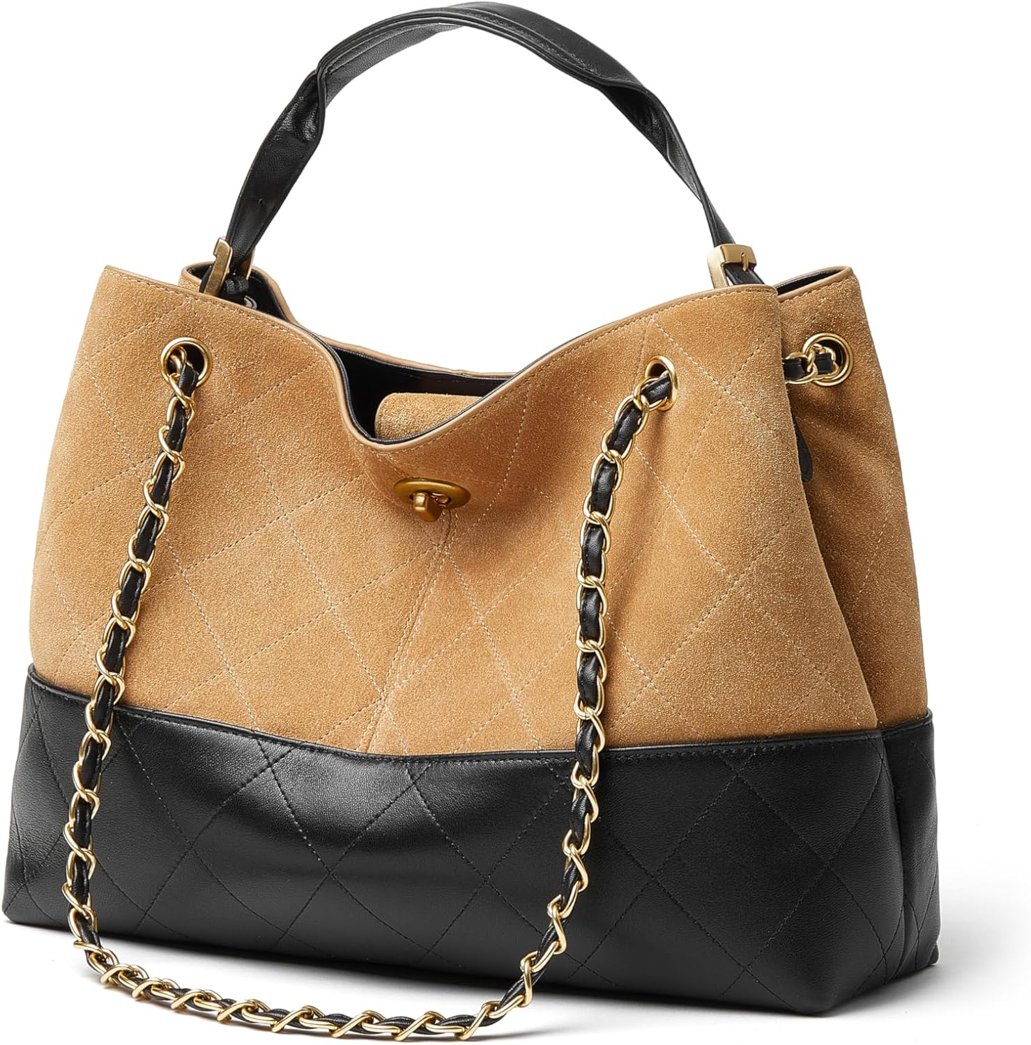 DORIS&JACKY Quilted Suede Tote Bag for Women, Designer Lambskin Satchel Shoulder Purse and Handbags with Chain Strap