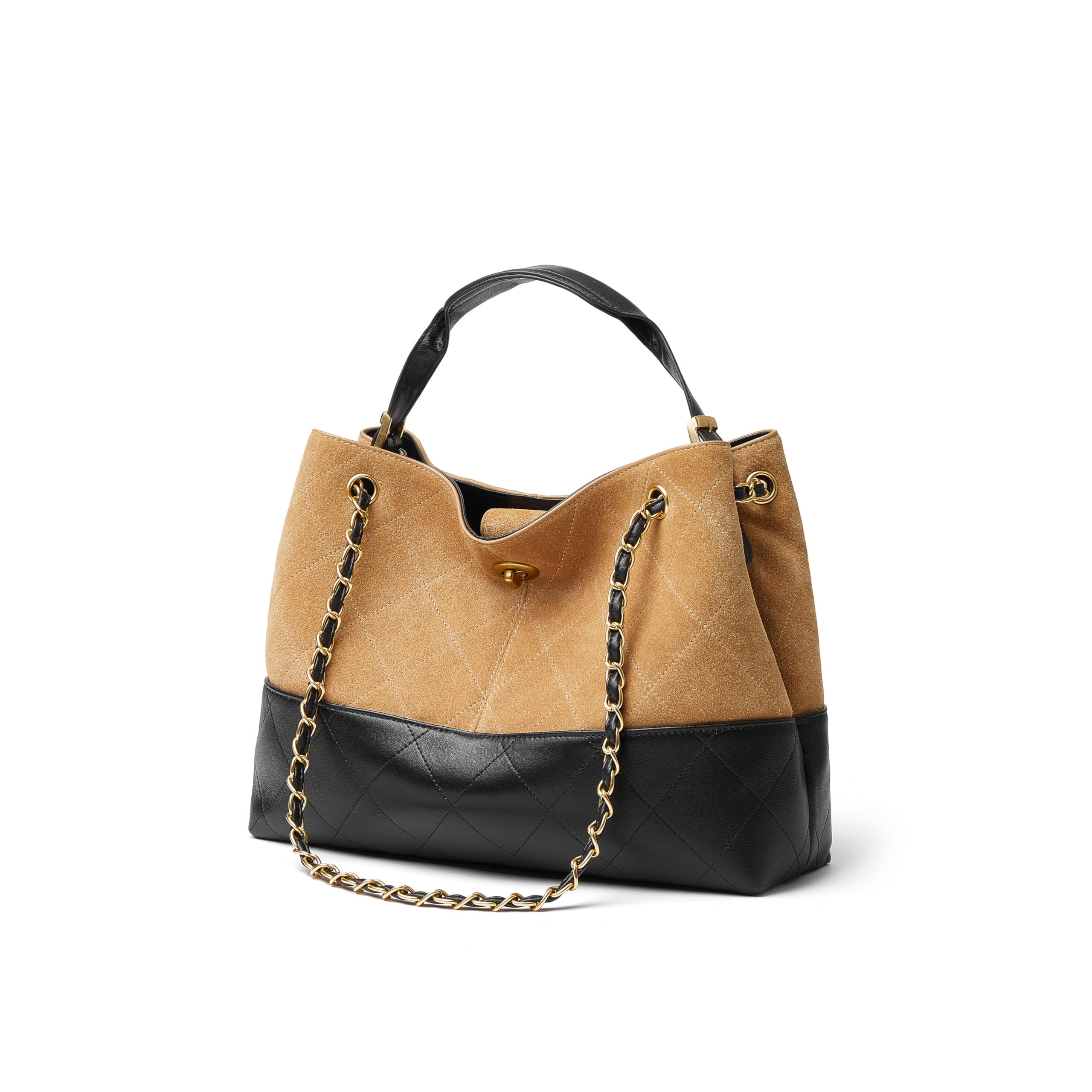 DORIS&JACKY Gesteppte Wildleder-Tragetasche für Damen, Designer-Lammfell-Umhängetasche und Handtaschen mit Kettenriemen