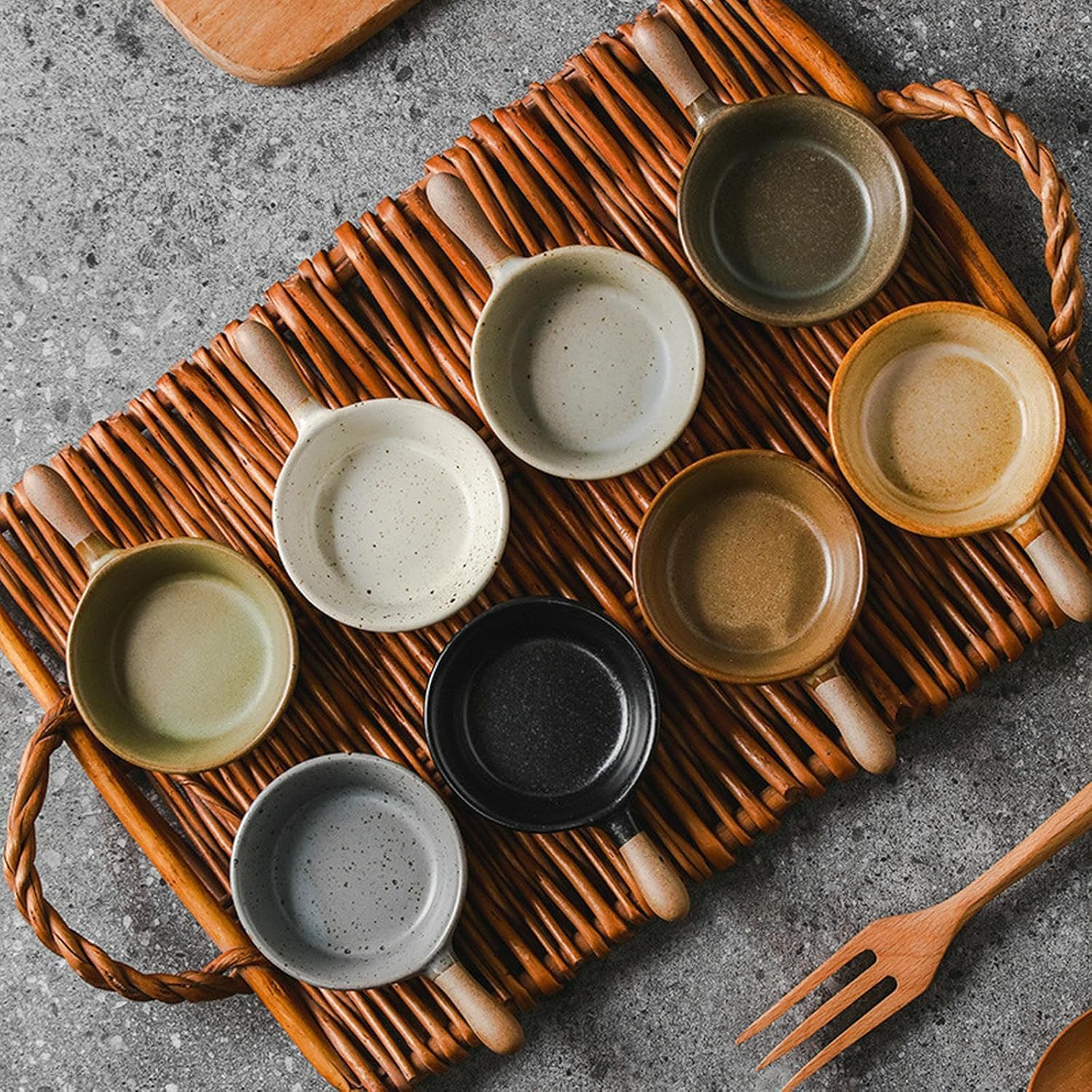 Soßenschale, 2-teilige/grobe Keramik-Dip-Sauce-Schale mit Griff, Keramik-Gewürz-Sushi-Snack(Danqing)