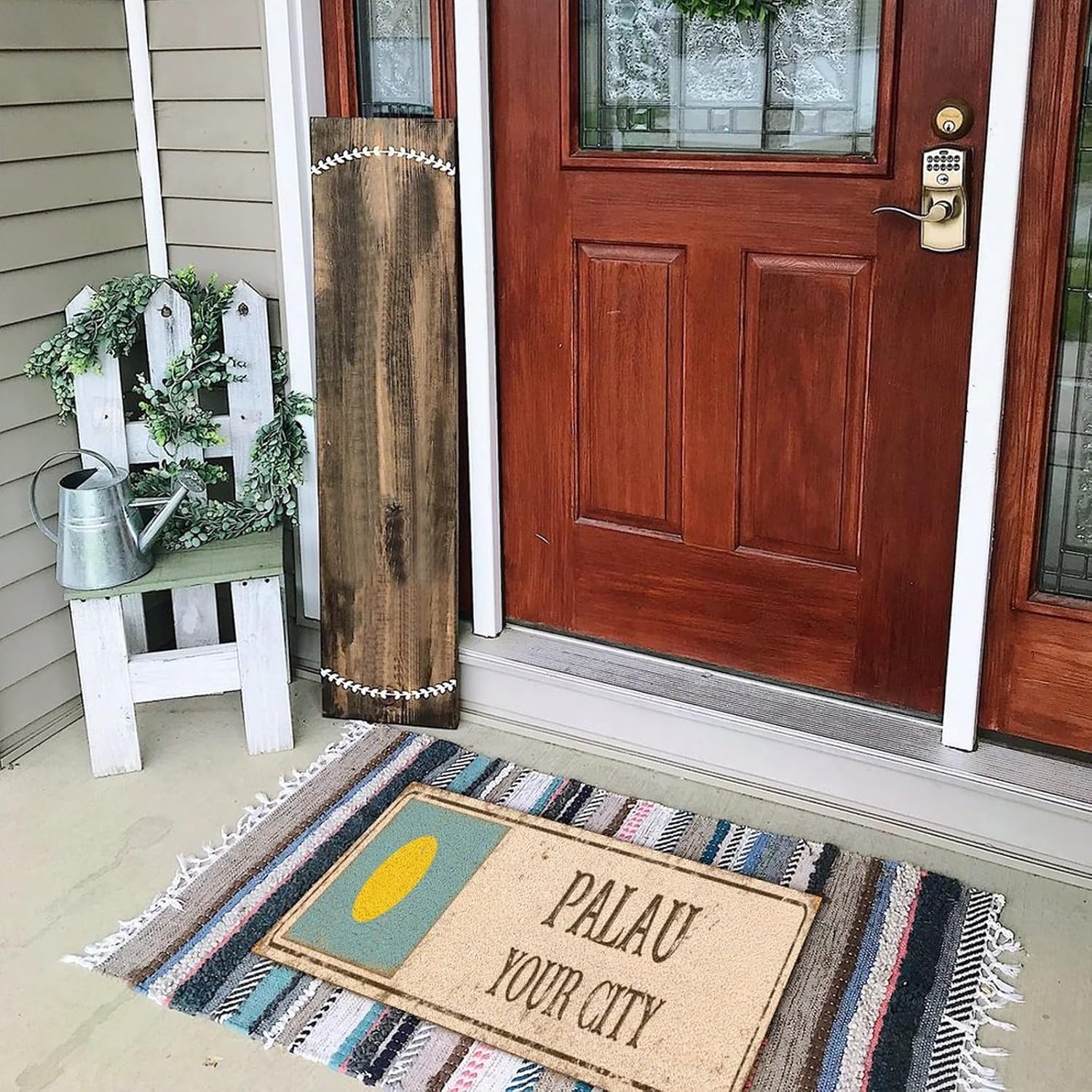 Palau Entry Mat Traffic Guard National Flag Nautical Gifts Coir Fiber Door Mat Vintage Entry Door Rugs for Home Garage Entryway Decor 24x36in