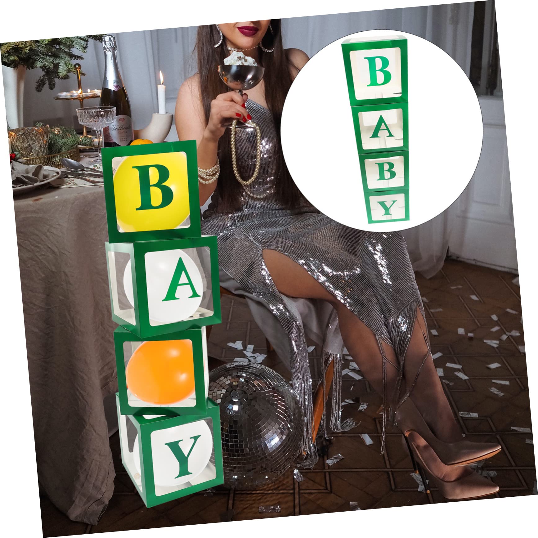 Babyparty Ballonboxen 1 Satz aus Papier mit Buchstaben Grün | Gender Reveal und Shower, Einfache Montage, Wiederverwendbar, Lange Nutzungsdauer