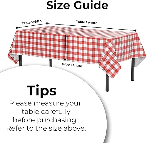 Miniatura 5 de Manteles de vinilo a cuadros rojos (tablero de ajedrez), 54 x 108 pulgadas, paquete de 3 manteles rectangulares, manteles de vinilo para mesas