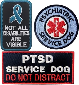 PTSD Service Dog Embroidered Hook Loop Patch 3 Pack
