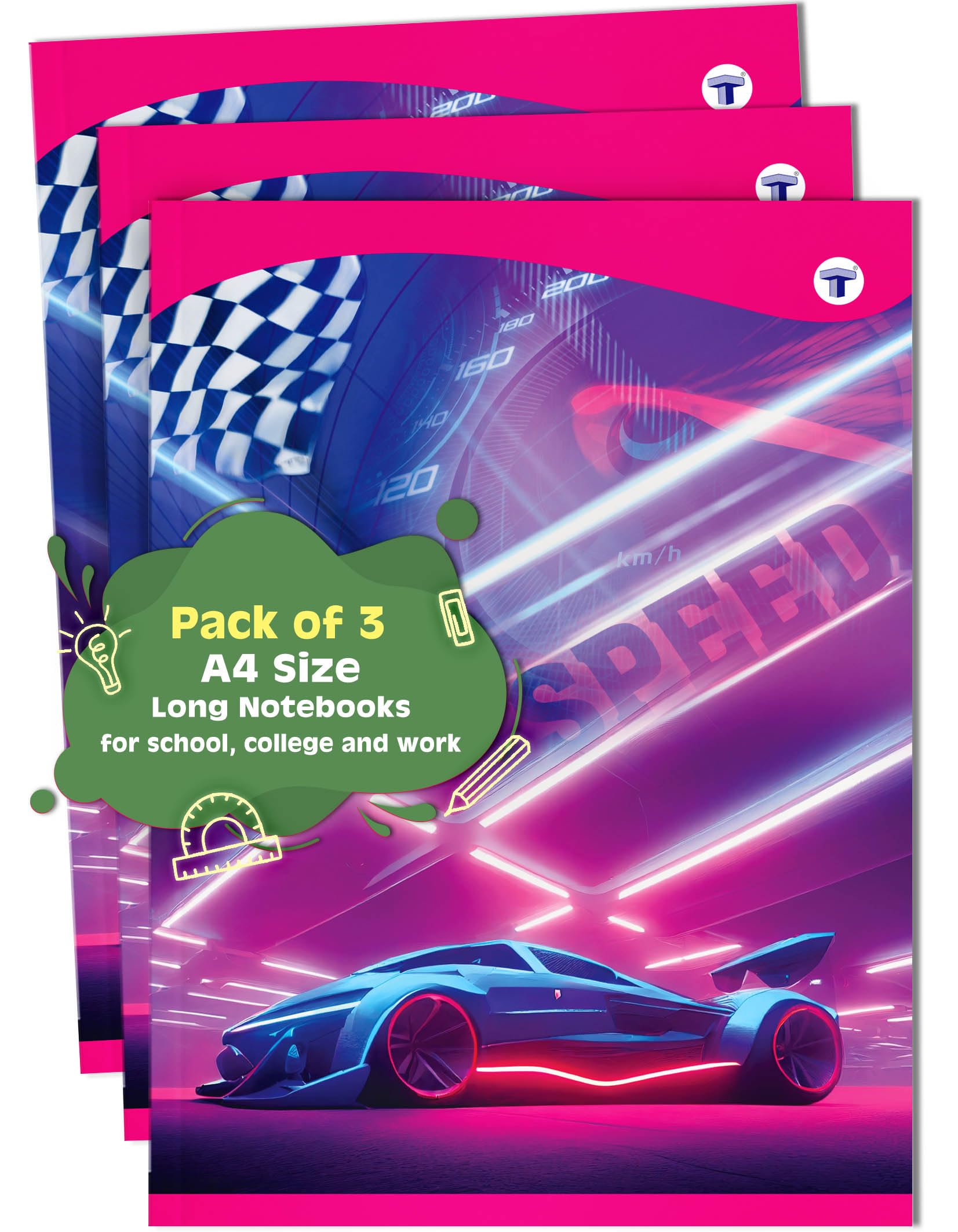 TARGET PUBLICATIONS A4 Size Long Notebooks for Students | Single Line Ruled 76 Pages in Each | Soft Cover, 21 cm x 29.7 cm Approx | GSM 57 | Useful for School, College & Office | Set of 3 | Car