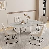 Vista 39 de Mesa de comedor moderna de granja de 47.2 pulgadas, mesa de comedor rectangular de madera con patas de metal para 4 personas para comedor, cocina
