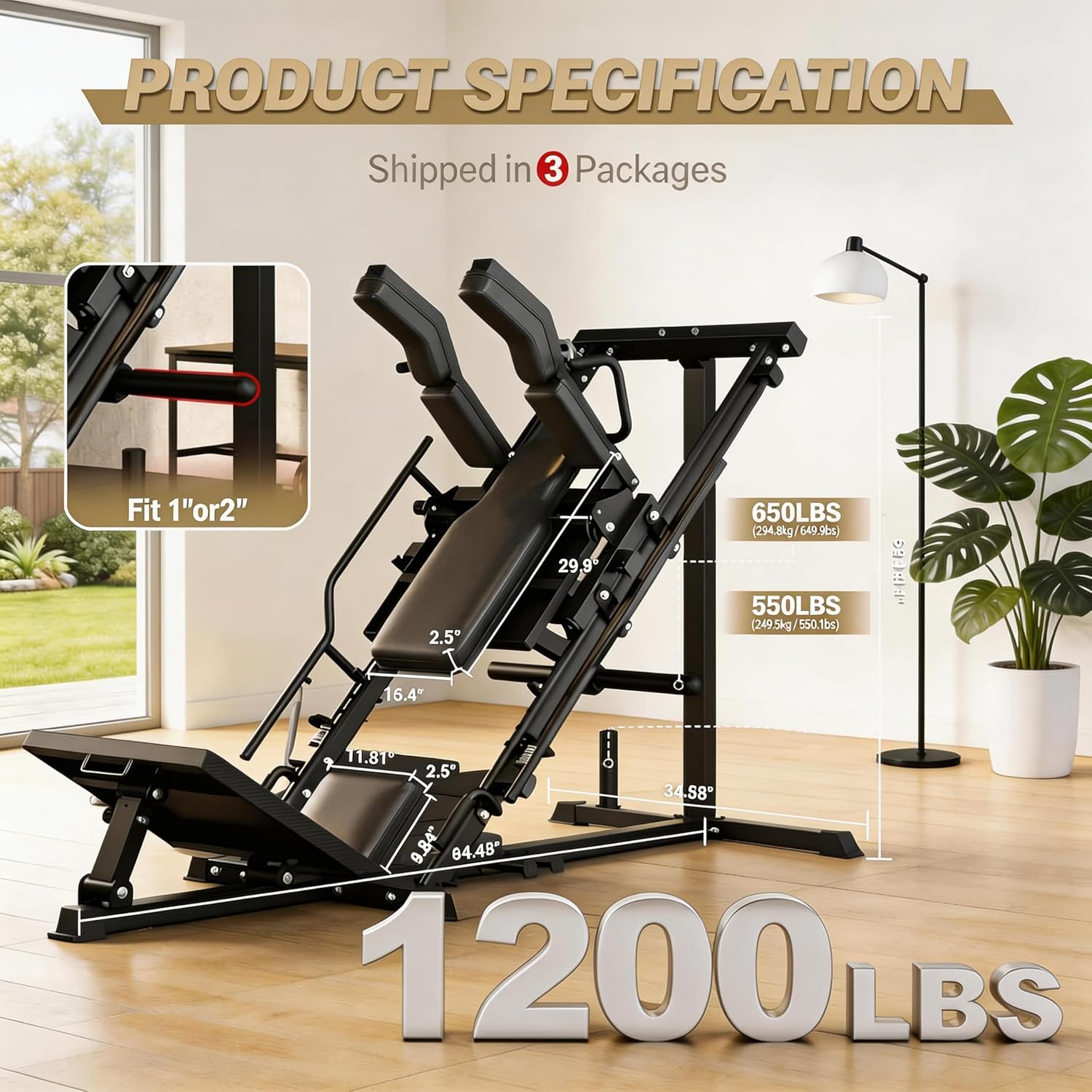 Leg Press Hack Squat Machine 2-in-1 for Home Gym, 45-Degree Linear Bearing Leg Press Machine with 1400LB Capacity, Safety Guards & Weight Storage, Lower Body Workout Equipment for Quads & Glutes