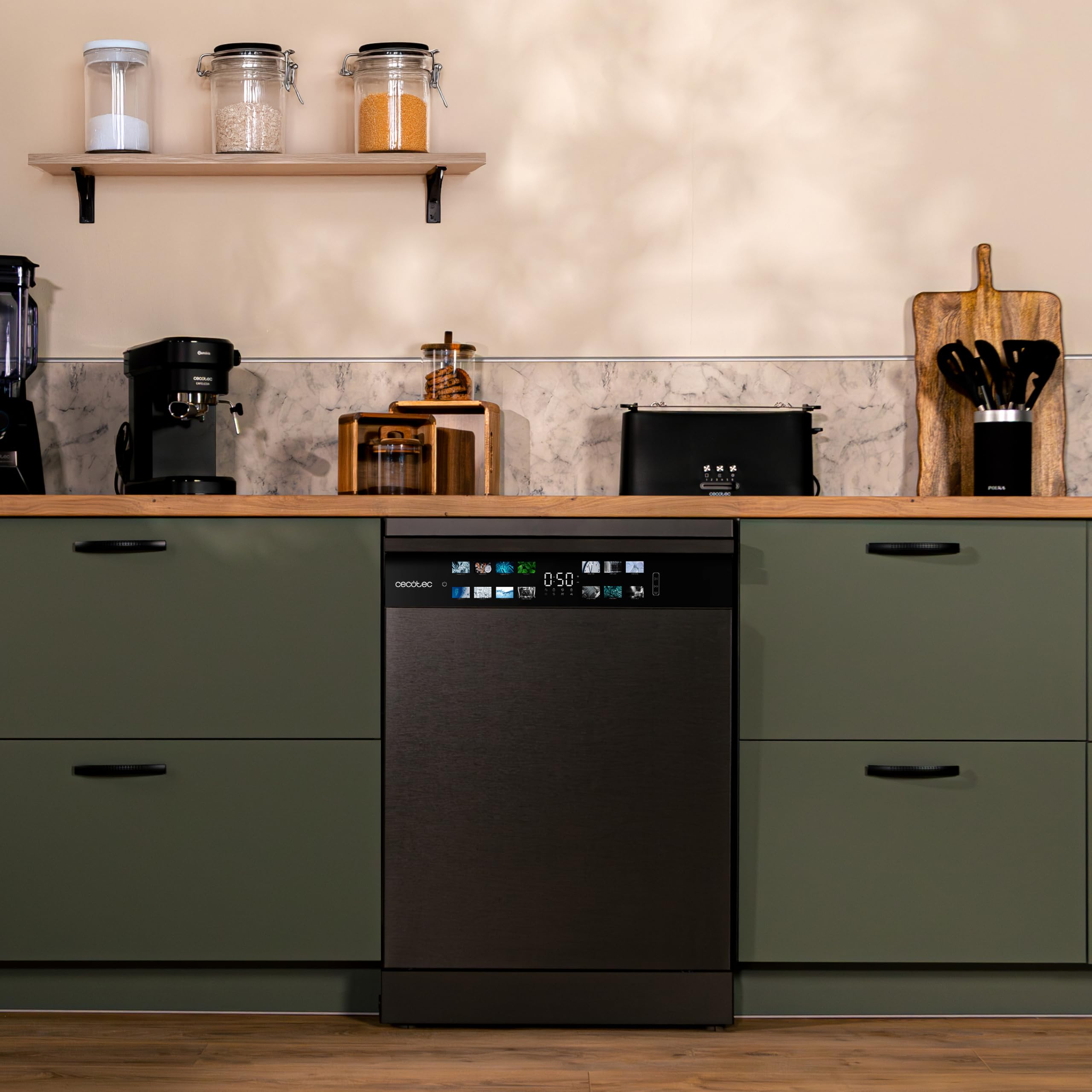 Cecotec Lave-vaisselle 60cm Bolero Aguazero 6700 Dark B, 15 couverts, Classe B, Moteur Inverter Plus