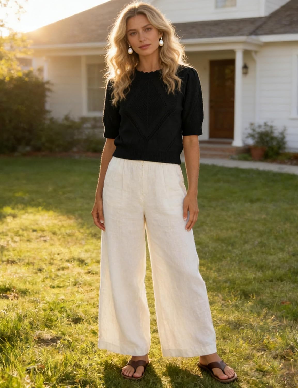 SCUSTY Women's Short Sleeve Knit Sweater Puff Sleeve Crew Neck Cropped Lightweight Knit Pullover Top Tee - Image 6