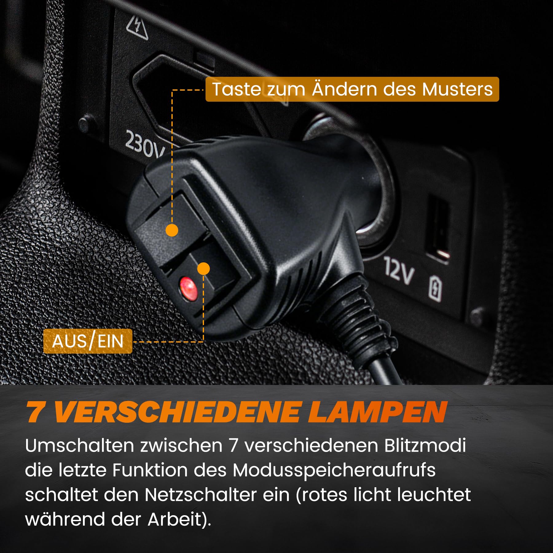 30 LEDs Blinklicht – Wiederherstellungswarnung, Stroboskoplicht, IP65 mit 4 Magnetsockeln, 7 Blitzmustern für 12 V/24 V Notfall für Fahrzeuge, Auto, Anhänger, Dach (bernsteinfarben)