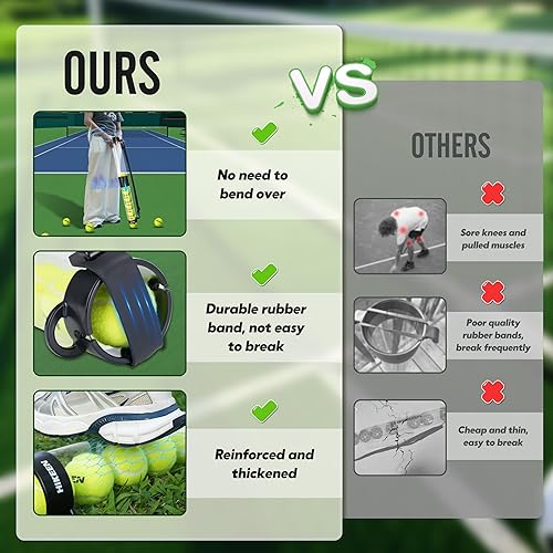Miniatura 5 de Hikeen Tubo de recogida de pelotas de tenis duradero con 612 pelotas de tenis, recogida rápida y almacenamiento, tubo de pelota de tenis con correa