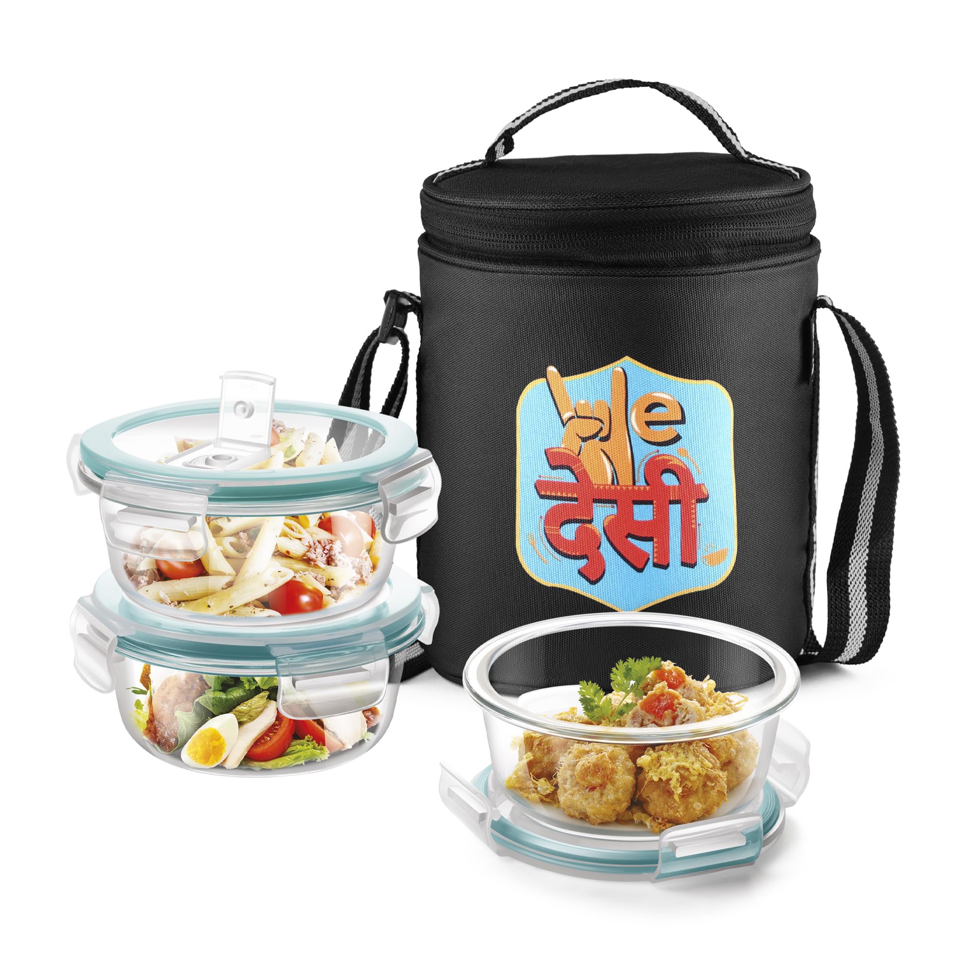 Treo by Milton All Fresh Glass Tiffin Containers With Insulated Jacket (Wedesi print), 3 Containers, 400 ml Each, Black, Microwave Safe, Ovensafe, Stackable, Leak Proof, Office (B0DDKS1LB5) Amazon Price History, Amazon Price Tracker