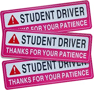 HHLUPUP 3 Pieces Student Driver Car Magnet - Reflective Student Safety Warning Sticker Sign, Thank for Your Patience Rookie Novice Driver Bumper Magnet for Car(White/Pink)