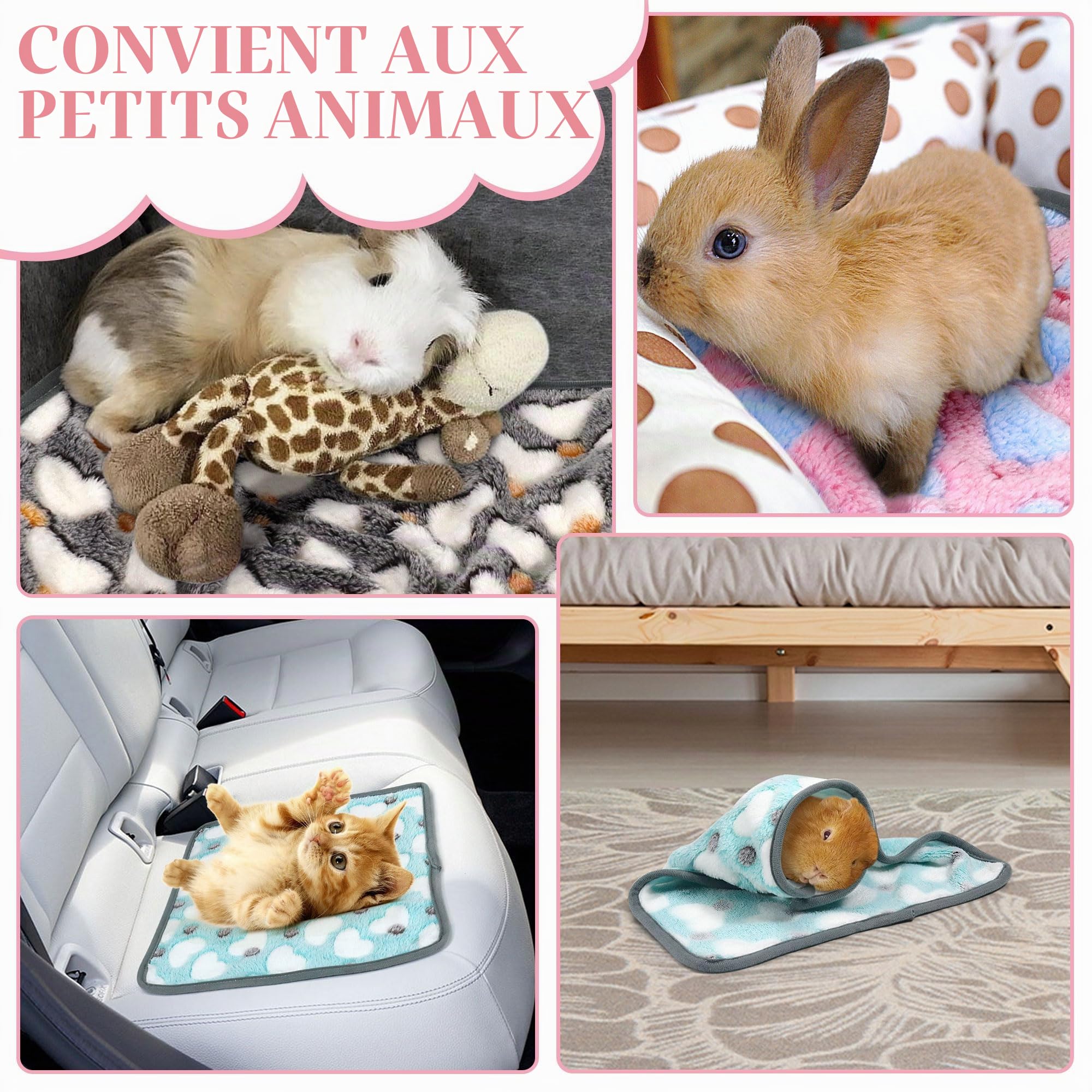 Lot de 6 couvertures pour cochons d'Inde réutilisables - En polaire - Pour petits animaux - Absorbant - Lavables - Pour hamsters, furets, hérissons et
