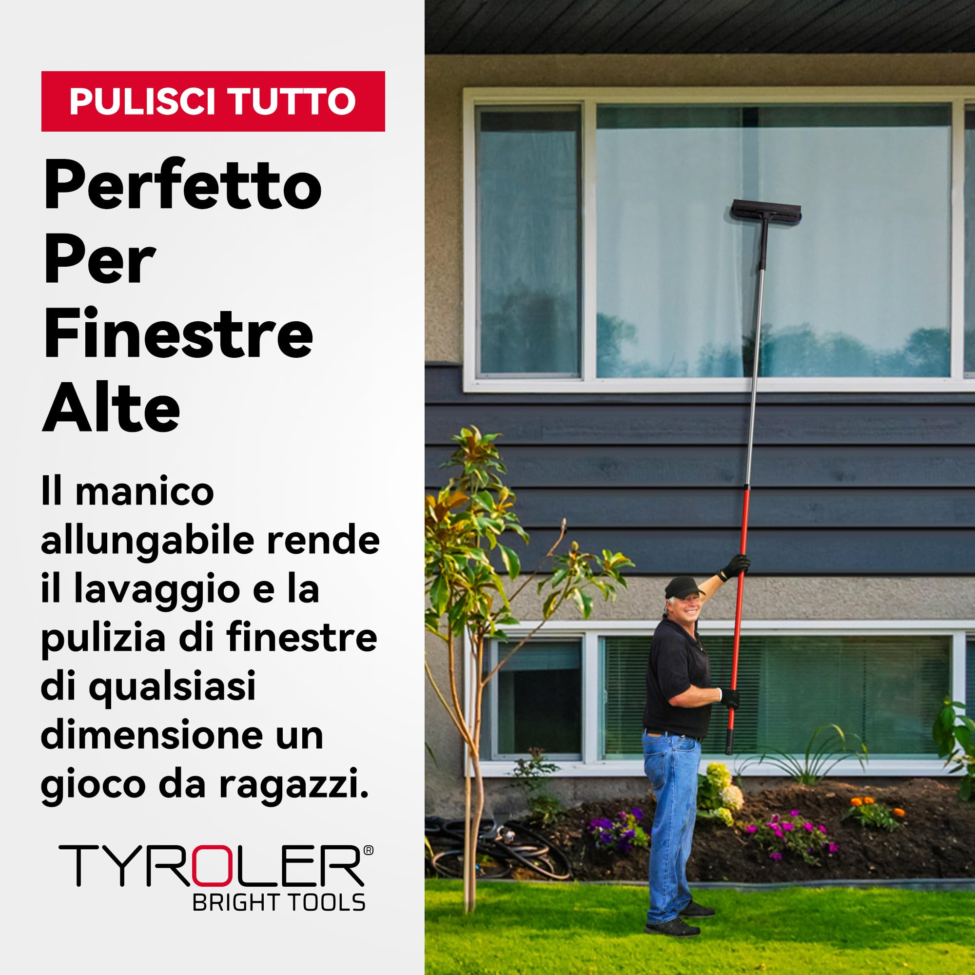 Tyroler Lavavetri 2-In-1 Per Finestre Alte Con Manico Telescopico
