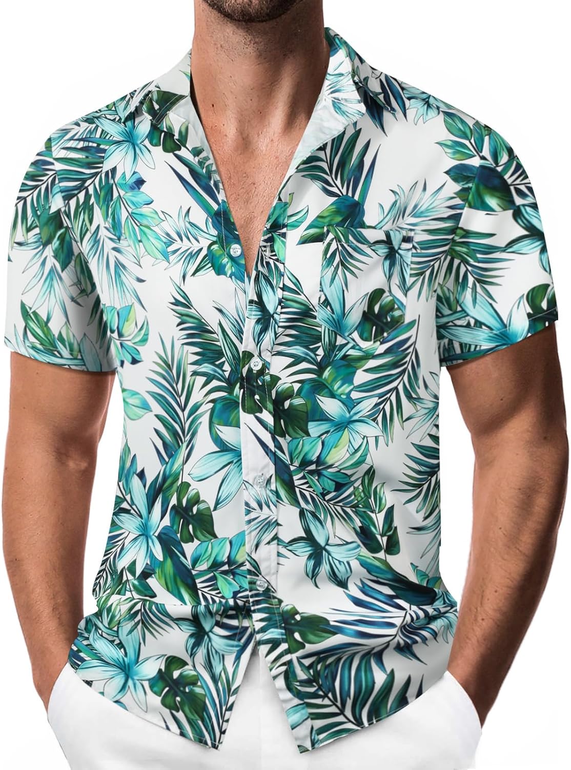 Vetement Homme Ete COOFANDY Hommes Hawaiian Chemise Manches Courtes été Chemise Chemise A Fleur Homme