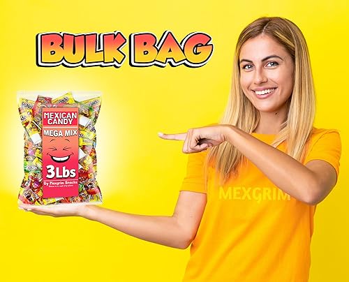 Miniatura 4 de Mexgrim Paquete variado de dulces mexicanos, 3 libras. Bolsa envuelta individualmente, Dulces Mexicanos, mezcla a granel rellena de pulparind,