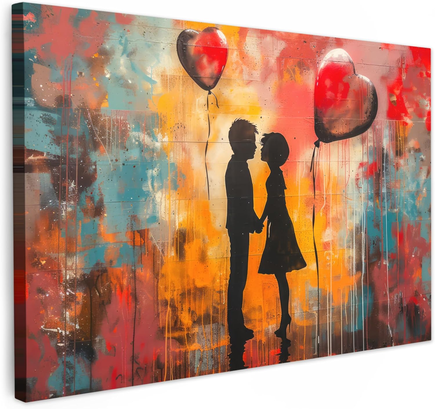 MuchoWow Picture on Canvas Large 120 x 80 cm XXL Bedroom Pictures Bathroom Wall Decoration Living Room Modern Wall Decoration Picture Wall Gift Street Art Love Graffiti Art Banksy