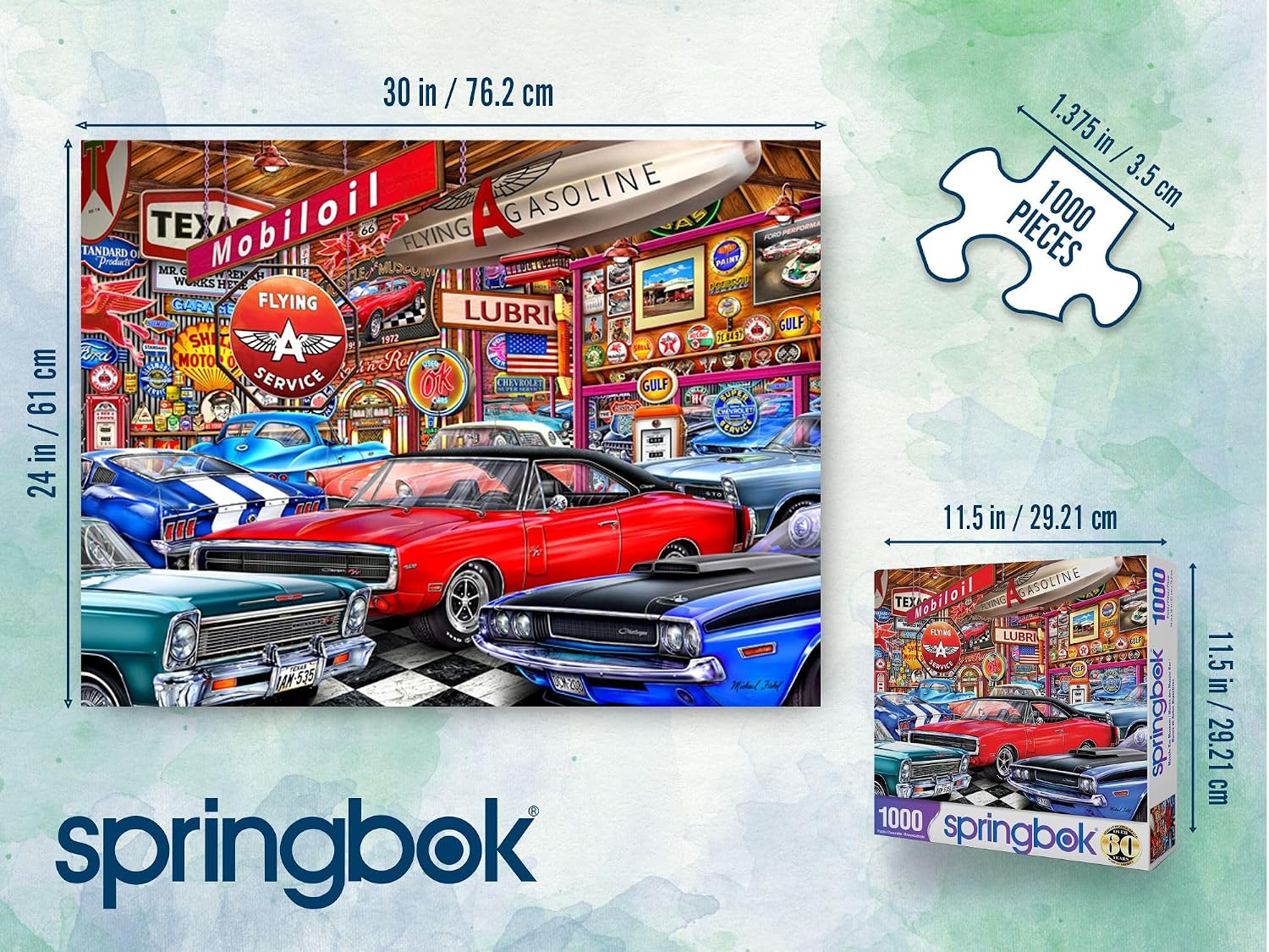 Springbok Muscle Car Museum 1000 Piece Jigsaw Puzzle for Adults - Classic Cars - Unique Cut Pieces - Made in USA