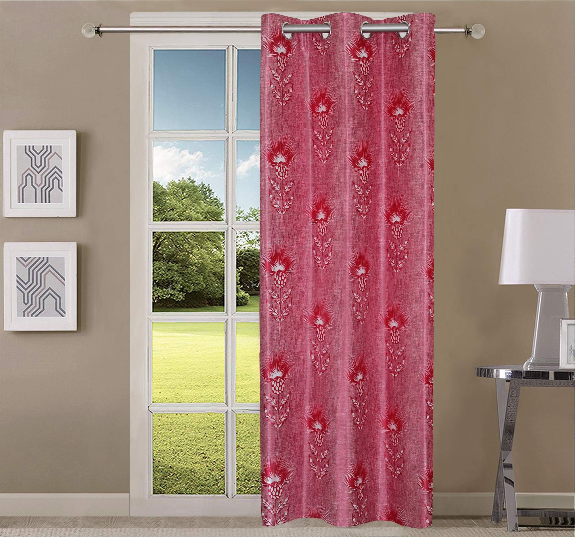 Queenzliving Secret Linen Curtain, Door 7 Feet- Pack Of 1, Lava Red
