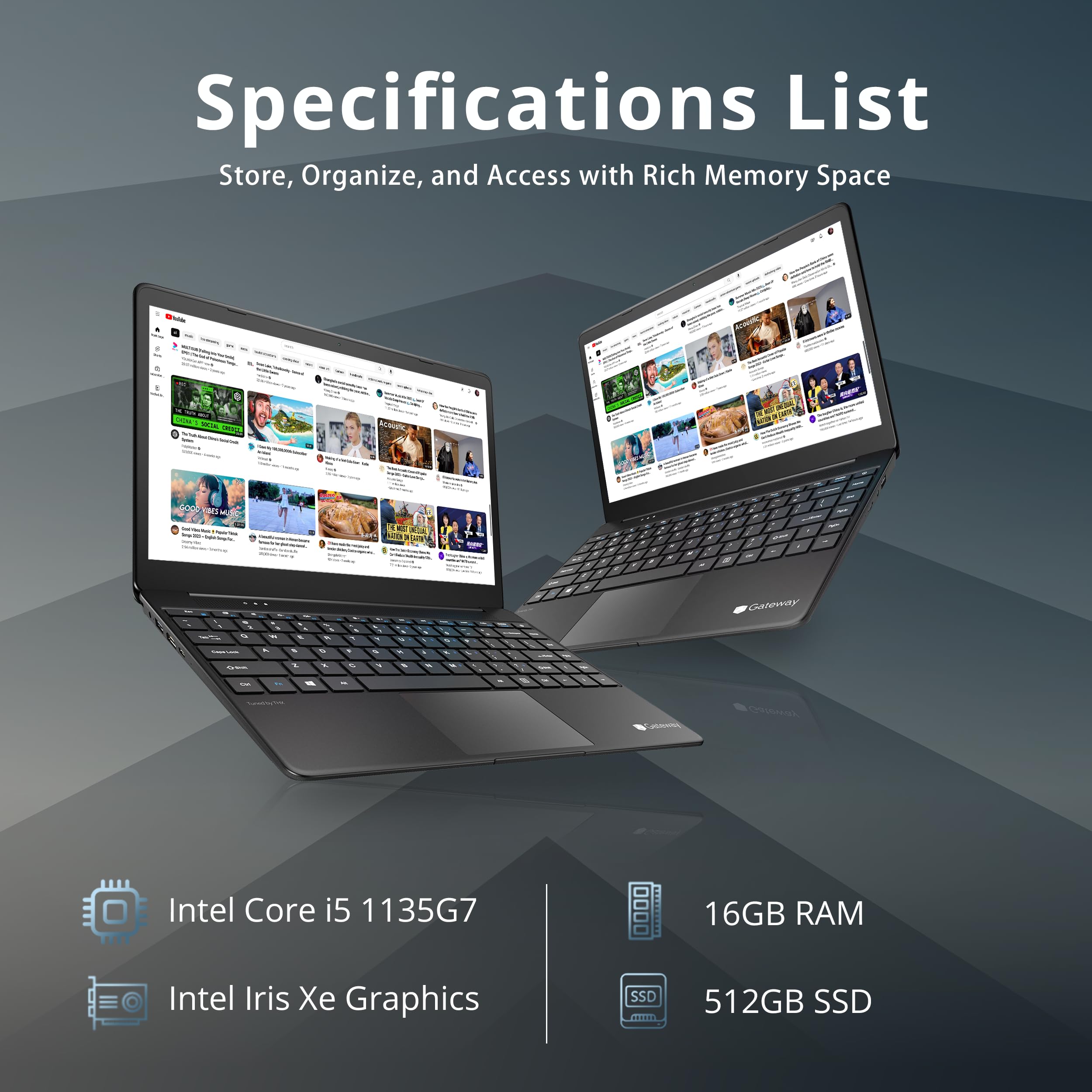 Gateway - Gateway 14.1/第11世代i5/16GB/512GB/Win11 Gateway Ultra Slim Notebook with Intel i5 and 16GB RAM