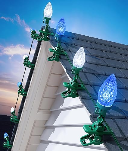 Miniatura 13 de Brightown Luces LED de Navidad C9 para exteriores, 99 pies, 150 luces LED C9 con 150 clips de resorte, luces de árbol de Navidad conectables