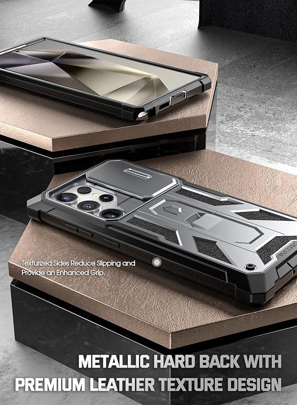 Poetic Spartan Case for Galaxy S24 Ultra 6.8", [Slide Camera Cover] [Screen Protector Works with Fingerprint ID]Military Grade Rugged Shockproof S24 Ultra Phone Case with Kickstand, Metallic Gun Metal by Poetic - Used condition - Image 6