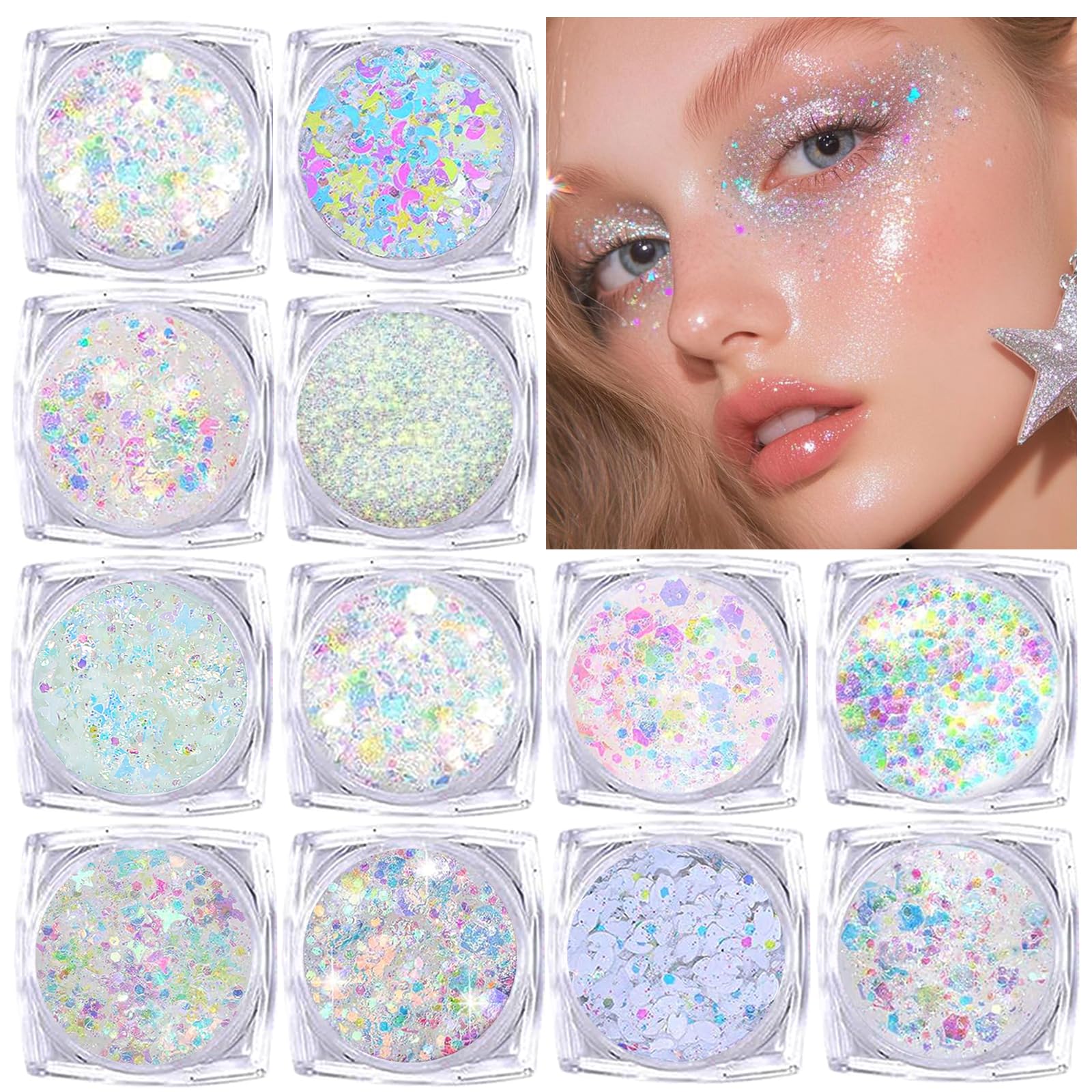 Body Glitter Sparkle Chunky Face Hair Glitter Makeup Gel for Girls Women White