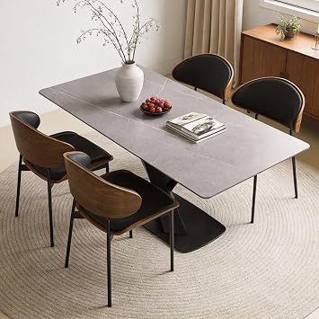 Modern Grey 160CM Sintered Stone Dining Table With Black X-Frame Base | marble effect;kitchen furniture;marble table;stone dining table;small spaces;dining room;rectangle dining table