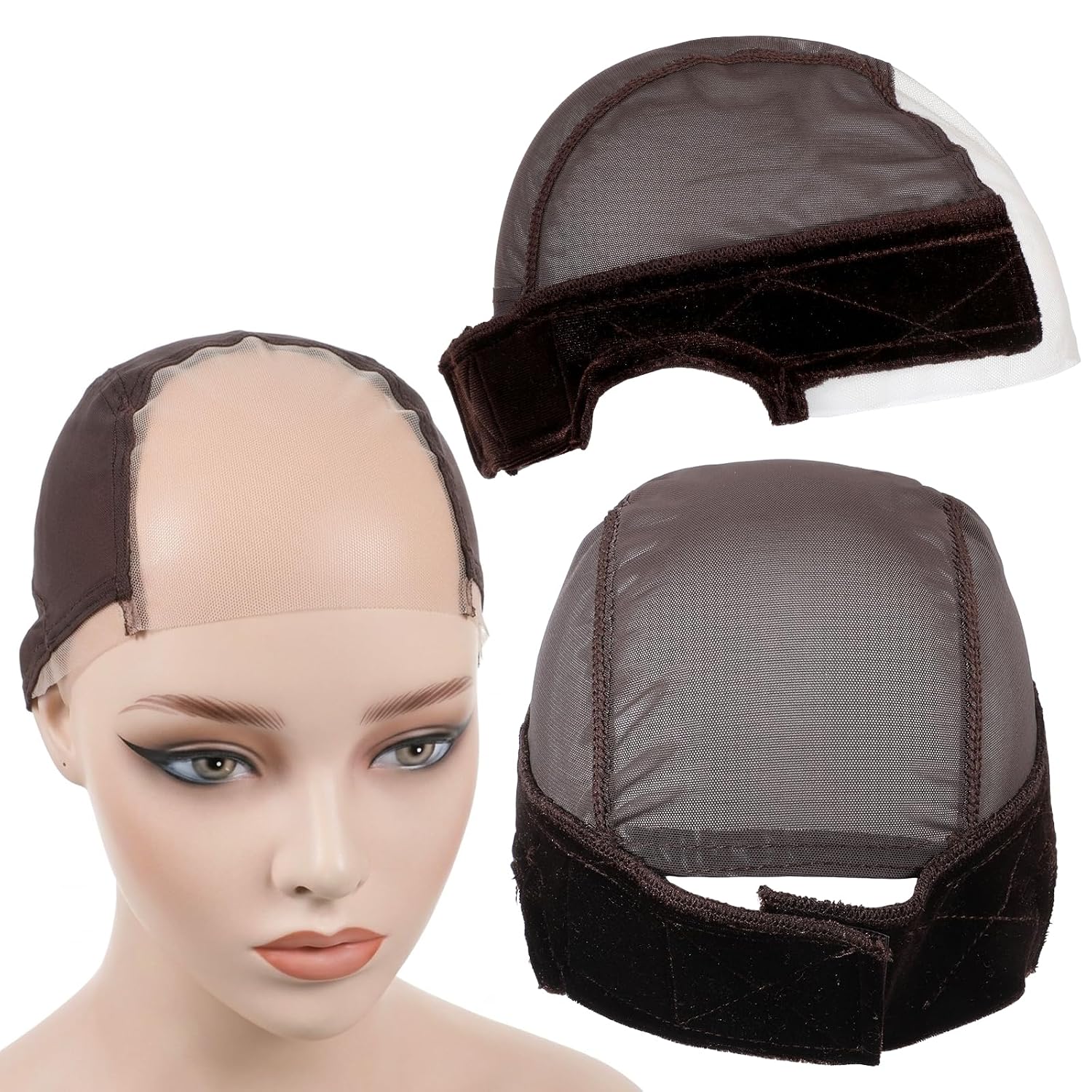 1 Pc Wig Caps For Women, Wig Grip With Grip Band Adjustable Wigs Cap, Brown Lace Caps Glueless Elastic Headband For Keeping Wigs In Place