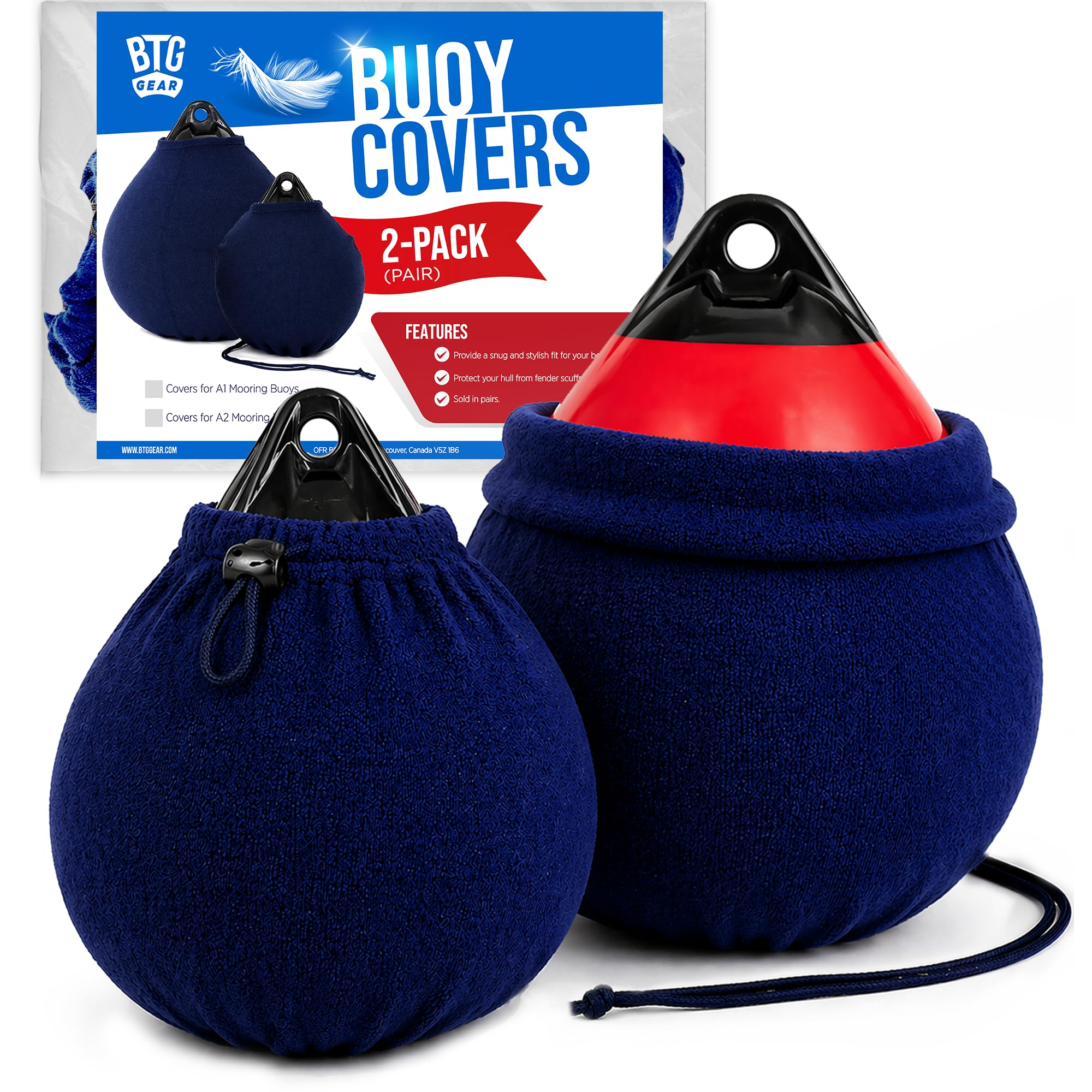 BTG GEAR Set of 2 Pack Boat Fleece Fender Covers for A1 Mooring Buoy | Bumpers (Navy Blue)
