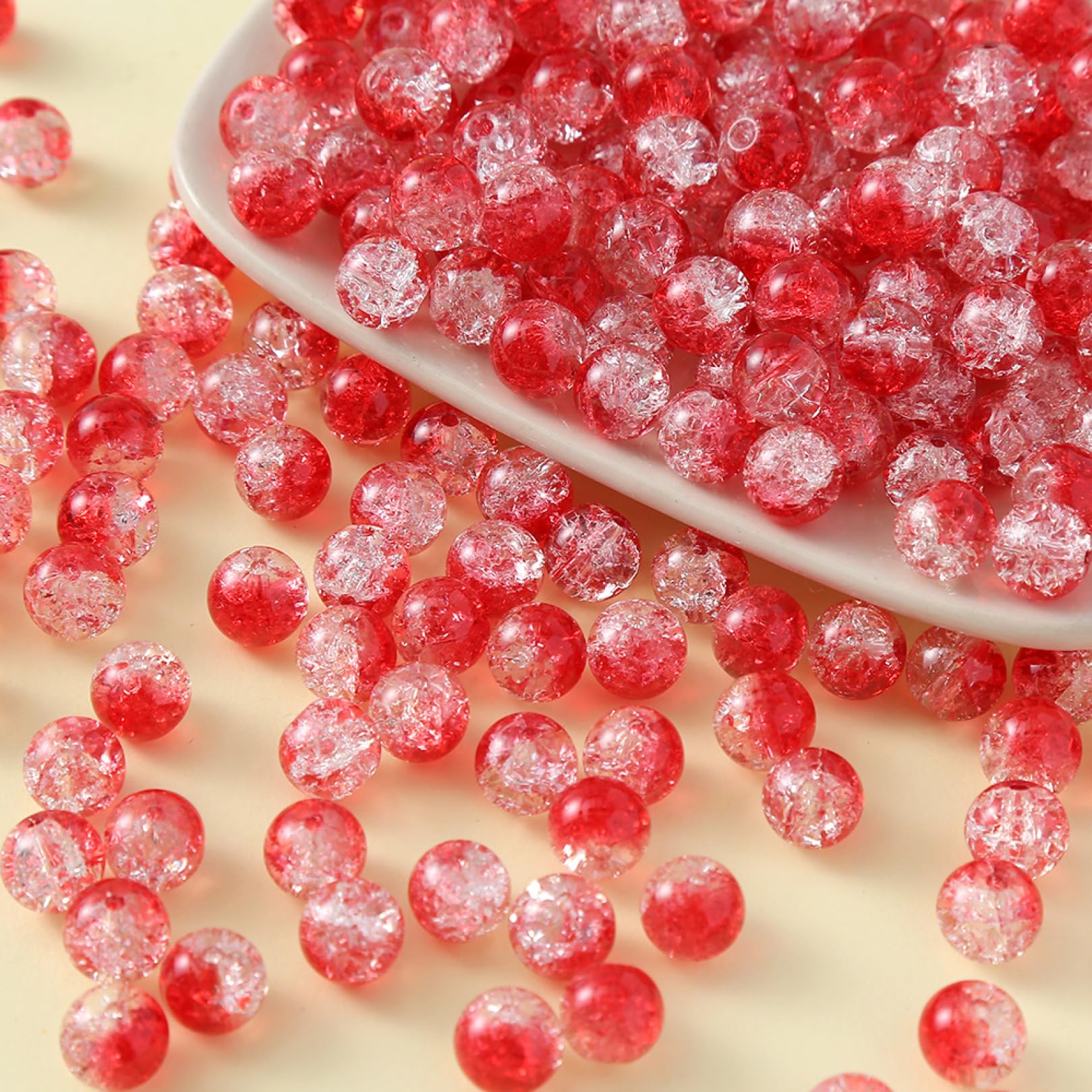Handicraft Beads, Lot de 500 Perles Rondes en Verre craquelé au Chalumeau colorées en Vrac for l'artisanat, la Fabrication de Bracelets, de Bijoux, Cadeaux Faits à la Main(Red)
