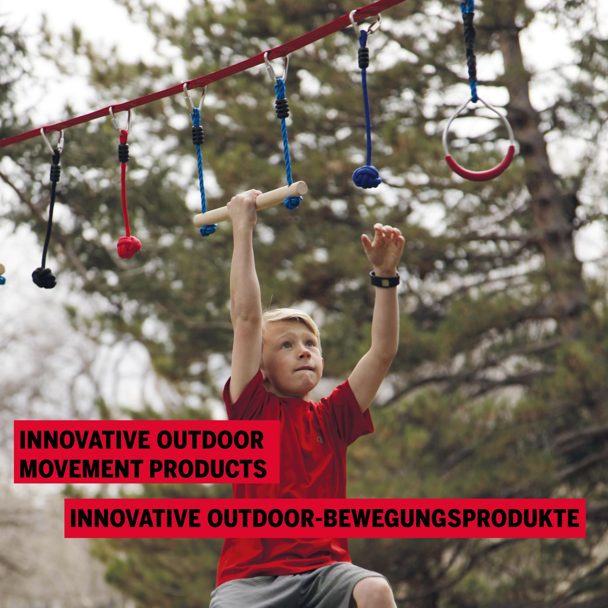 Slackers Ninja Line Starter Set – Outdoor Hangelparcours & Slackline für Kinder ab 5 Jahren – Komplettset mit 11 m Slackline, 7 Hindernissen, Ratsche & Tragetasche – Ninja-Spielspaß im Garten