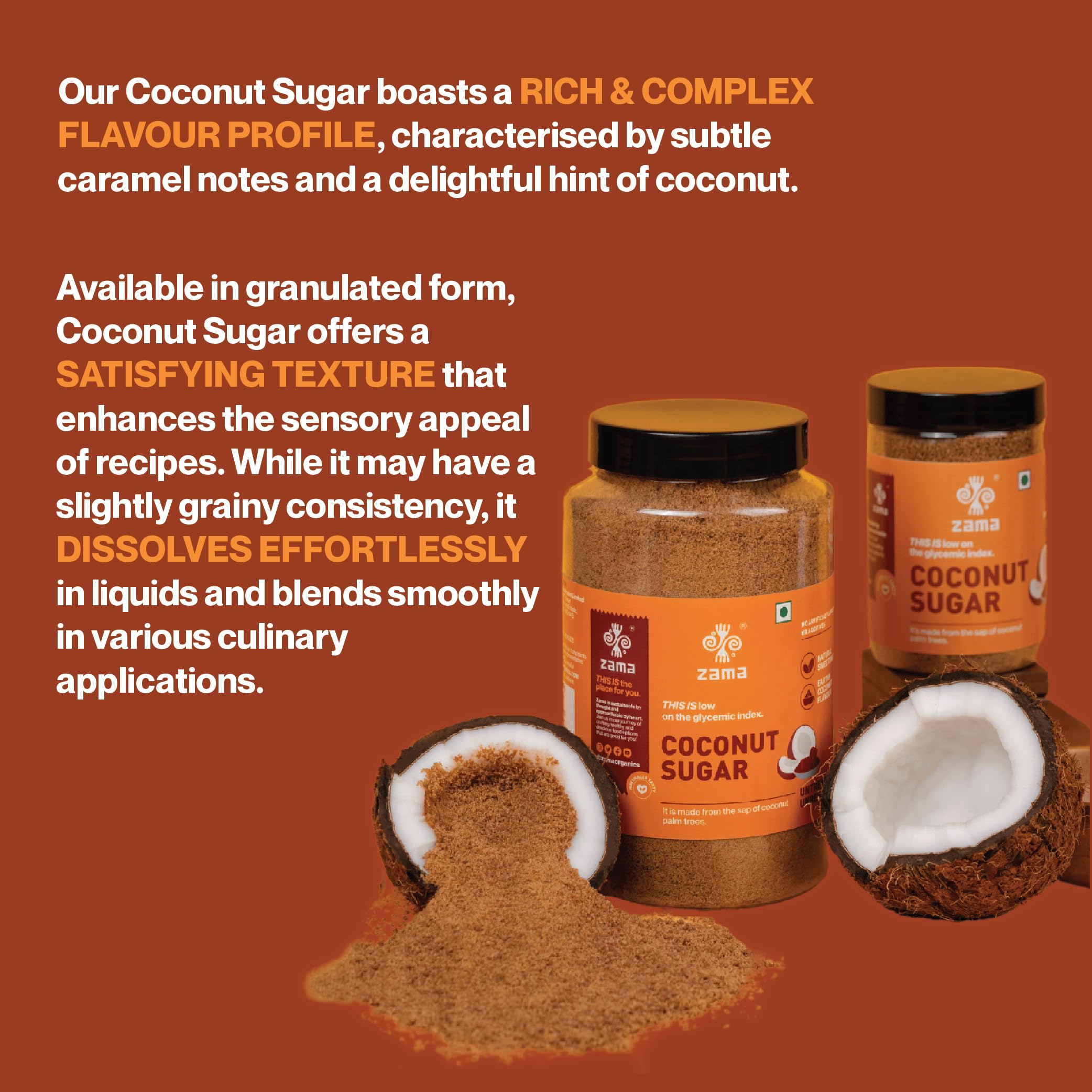 Zama Coconut Sugar 500g | Coconut Palm Sugar | Subtle Caramel Flavour | Sugar Substitute | Unprocessed and unrefined | Plant Based | Coconut Jaggery - Image 6 thumbnail