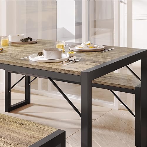 Miniatura 9 de Gizoon Juego de mesa de comedor de 455 pulgadas para 4 mesa de comedor de cocina con 2 bancos juego de mesa de comedor con marco de metal y tablero