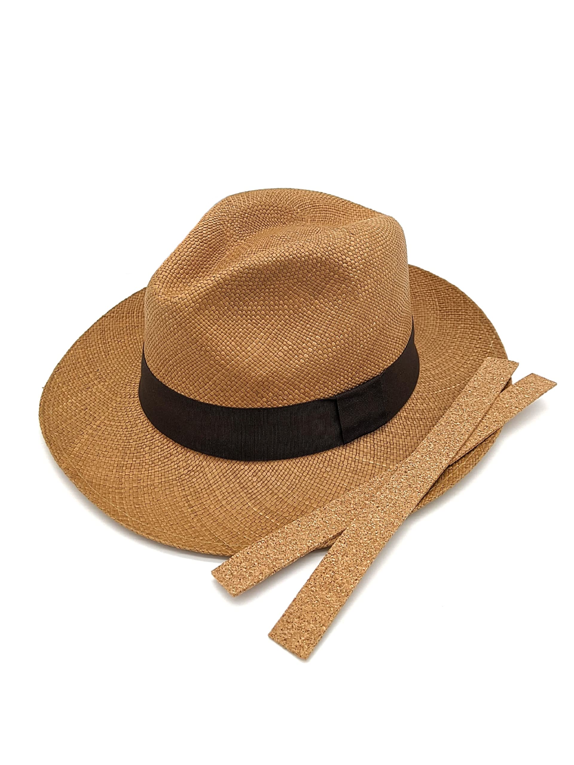 Equal Earth Genuine Brown Panama Hat Centre Dent Crown Fedora Classy Ecuador Quality Brown (57cm, Numeric_7)