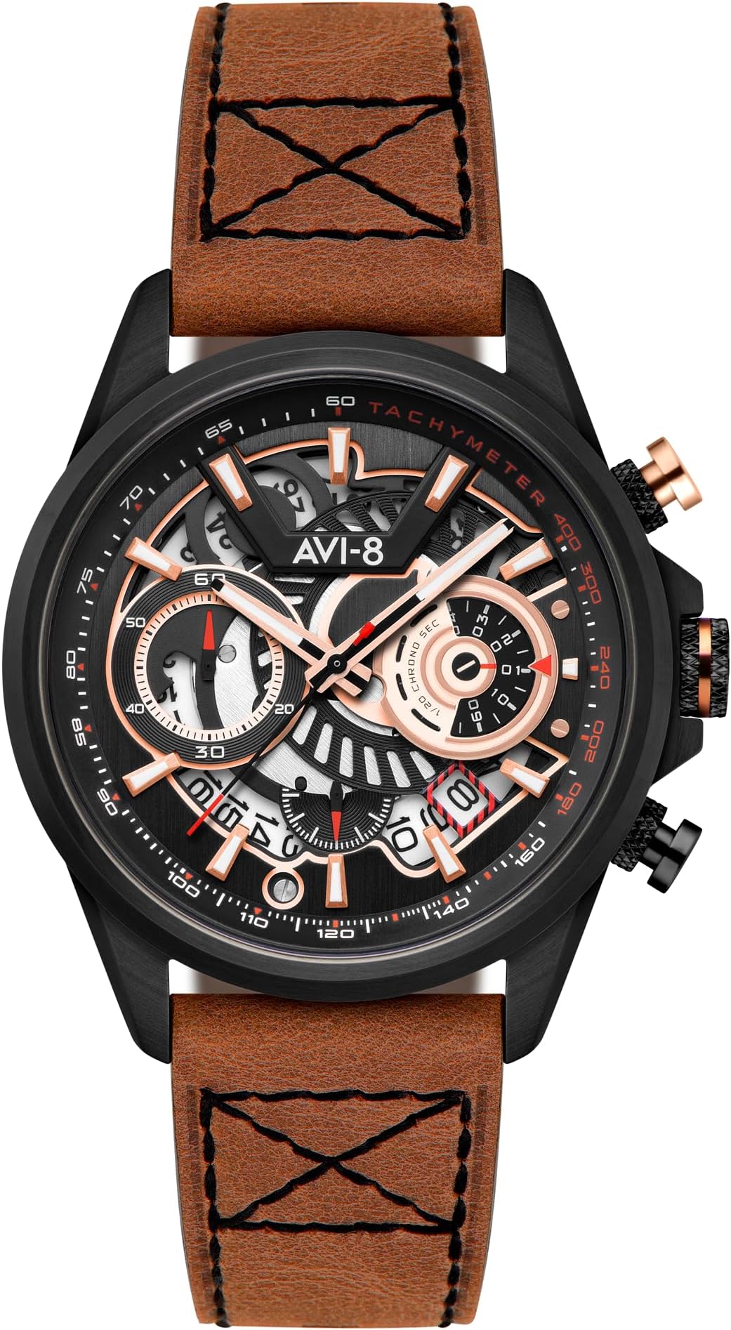 AVI-8 Mens 45mm Hawker Harrier Matador Chronograph Japanese Quartz Pilot Watch with Genuine Leather Strap AV-4065 / AV-4025