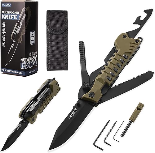 Cuchillo multibolsillo, 22 en 1, herramientas EDC de equipo de supervivencia con funda de nailon, emergencia, campamento, senderismo, caza, regalo