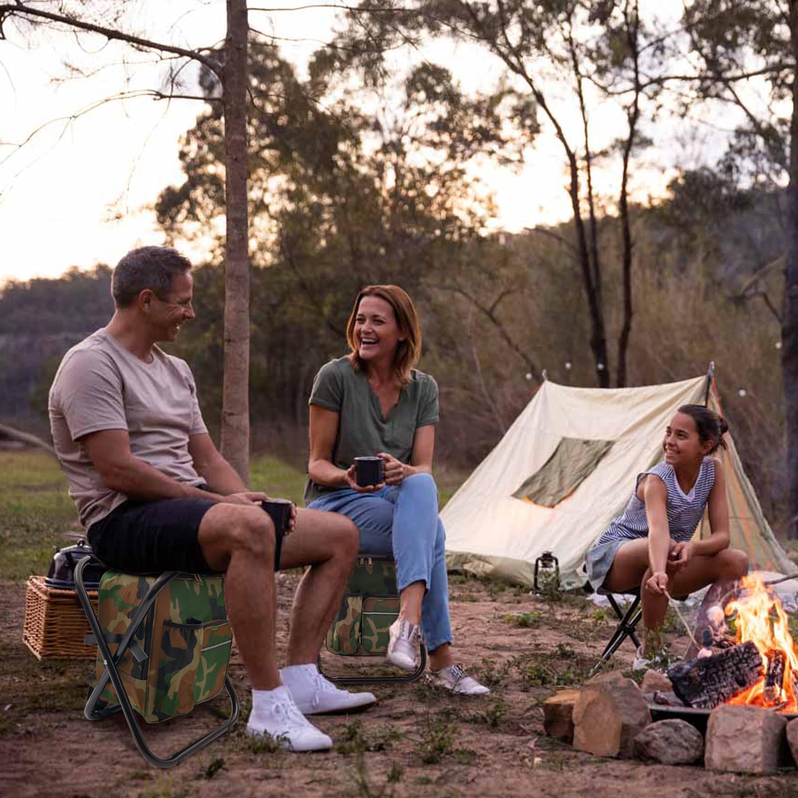 Sgabello da campeggio, sedia refrigerante, portatile, per escursionismo, caccia, leggero, pieghevole, con borsa termica, per campeggio, pesca, caccia, escursionismo, schizzi all'aperto,