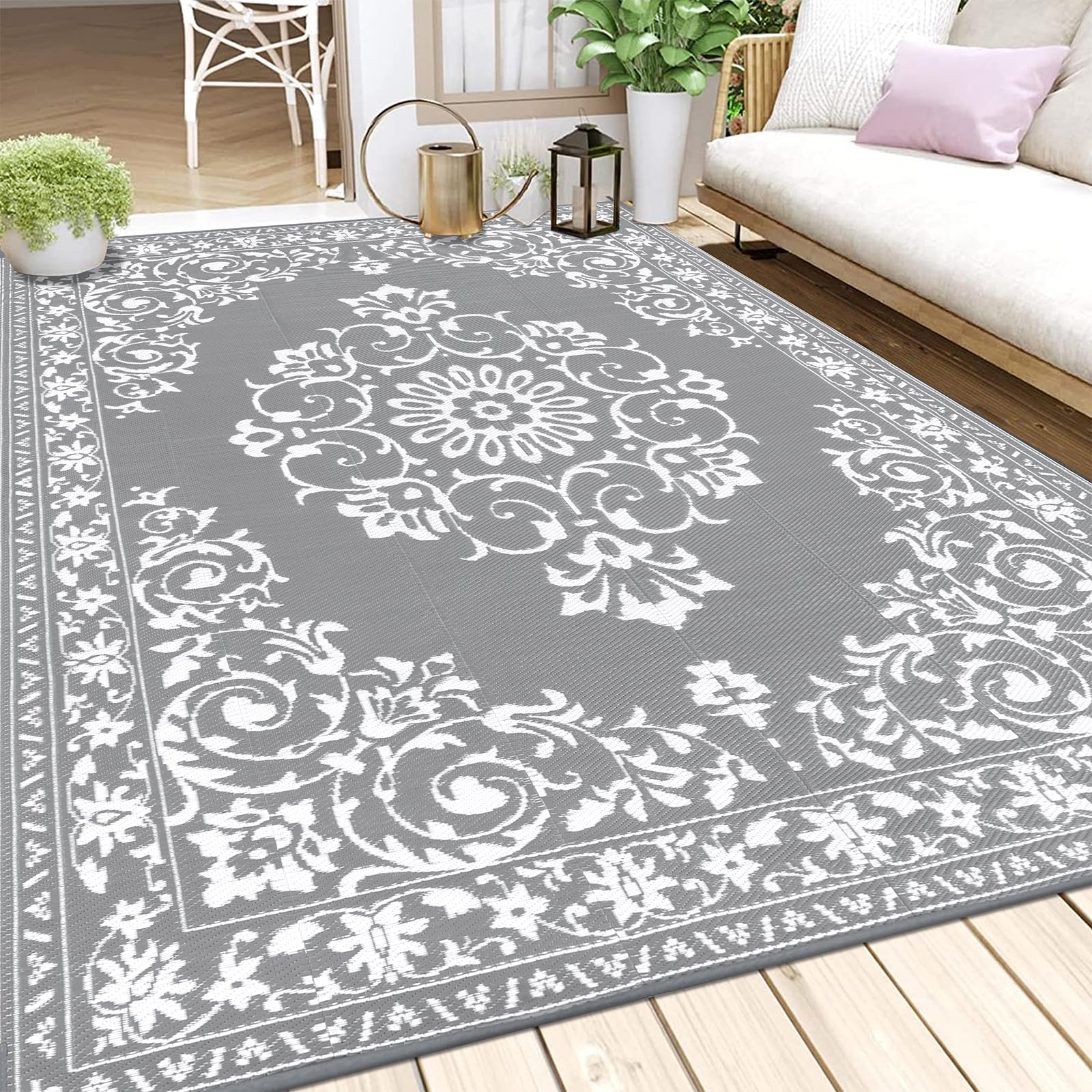 Enyhom Extra Large Outdoor Area Rugs 240 x 300 cm, Waterproof Durable Garden Rug Reversible Camping Rugs Outdoor Patio Rug for RV,Deck,Beach,Balcony,Porch,Trailer,Backyard