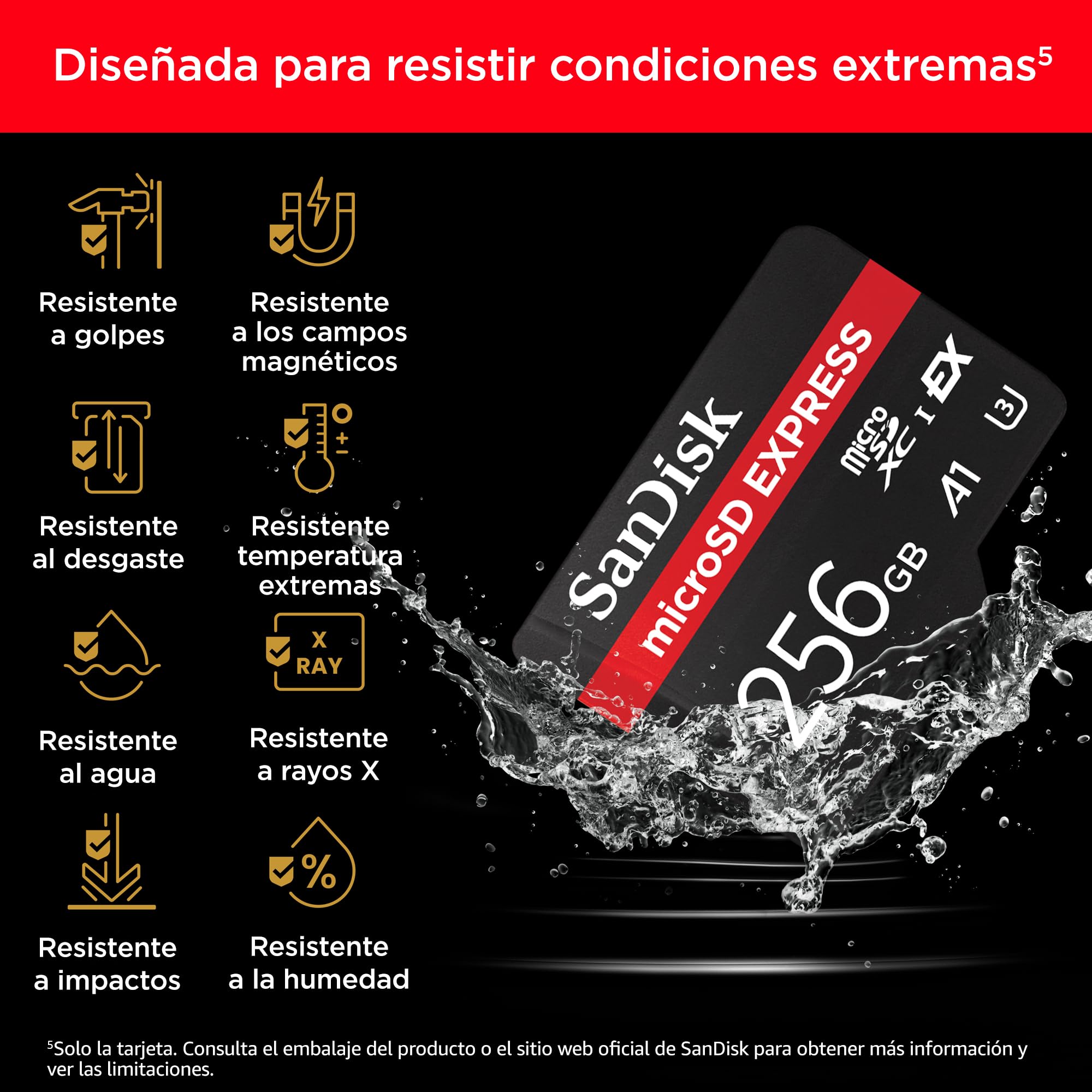 SanDisk microSD Express, 256 GB Tarjeta Micro SD, Velocidad de Lectura/Escritura hasta 880/480 MB/s, Velocidades de Lectura hasta 4,4 Veces Superiores a Las de Nuestras Tarjetas microSD, Class 10, U3