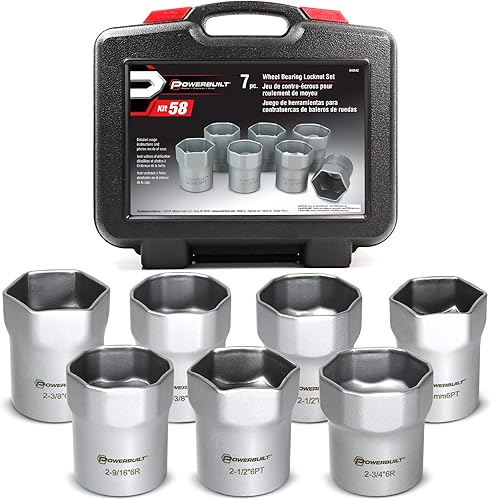 Powerbuilt 648642 - Juego de llaves de tuerca de seguridad para rodamientos de rueda, kit de herramientas de extracción de 7 piezas, hexagonal