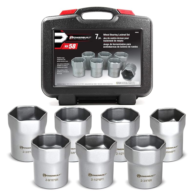 Kit com 7 Soquetes para Porca de Trava de Rolamento de Roda Powerbuilt 648642 em Aço-carbono