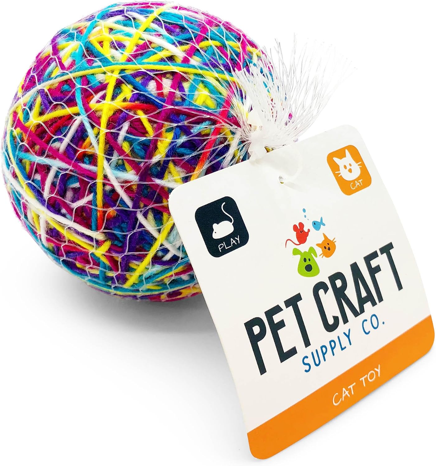 Pet Craft Supply Yowlin' Yarn - Multi Color Yarn Balls with Rattle Cat Toys, Single