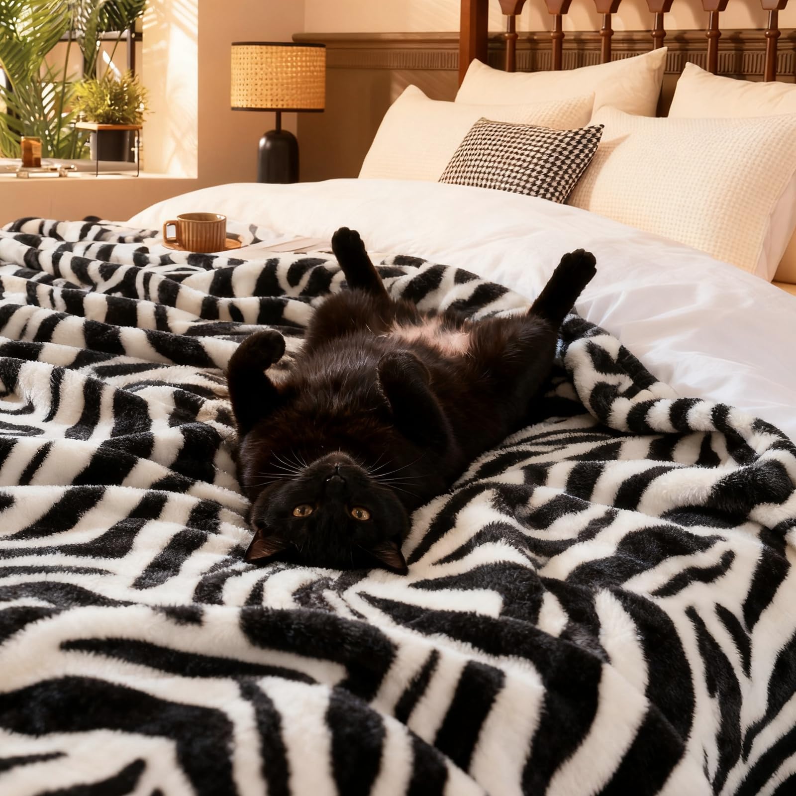 PU MEI Fuzzy Flannel Throw Blanket for Sofa, Couch, Bed, Black and White Zebra Print Blanket Animal - Lightweight Double Sided Cozy Super Soft Blankets, 80" x 90" inches: Zebra 80"*90"