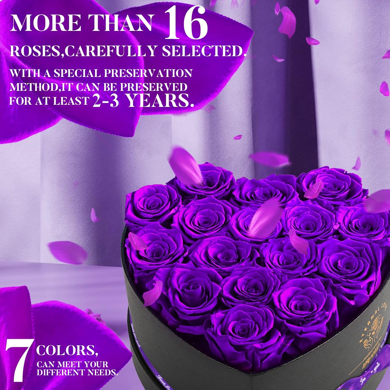 16 Preserved Flower Delivery Prime, Fresh Forever Roses In a Box, Birthday Gifts for Women, Mother's Day, and Valentine's Day-Purple+Blue Rose