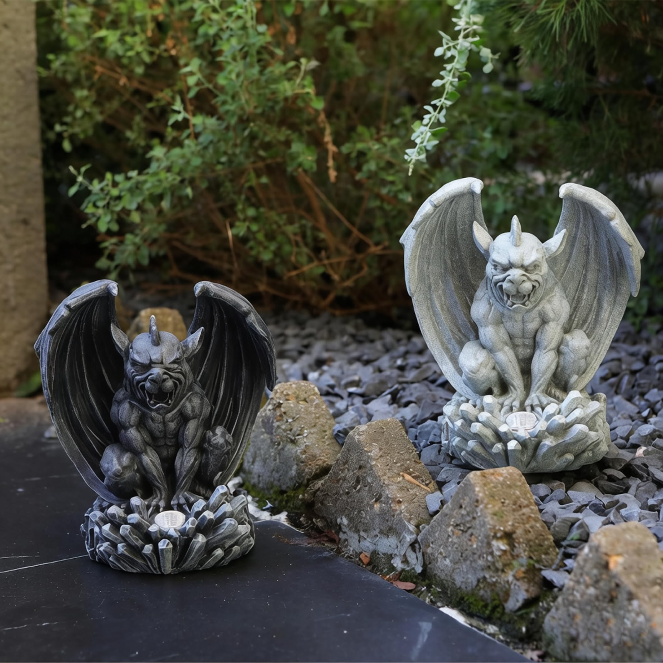 Luci per statuette Gargoyle, confezione da 2 statue per esterni di Halloween ad energia solare